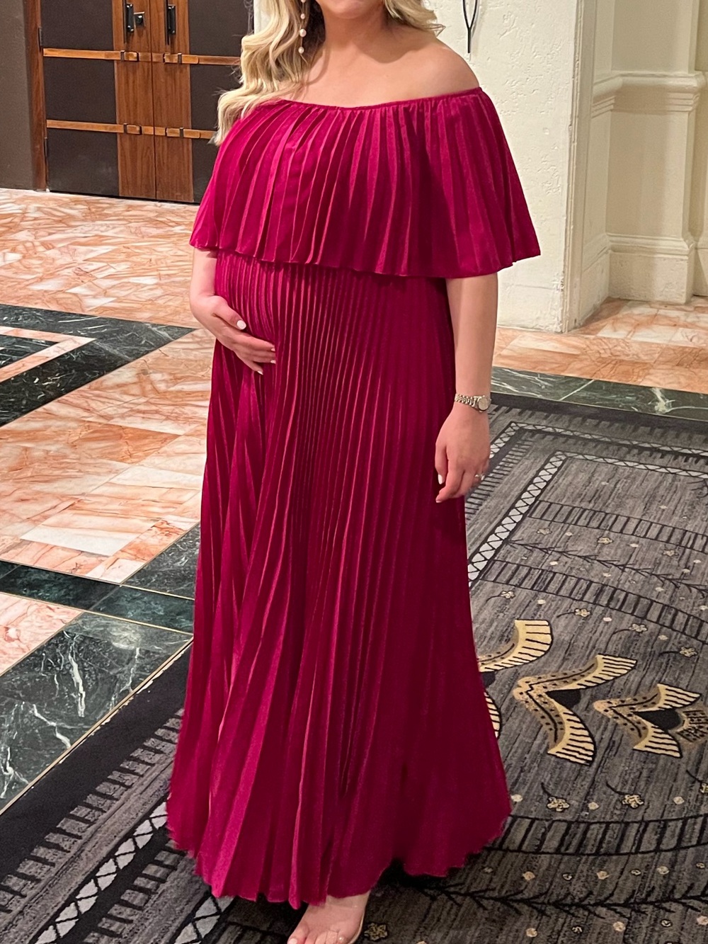 the clothing company Fuchsia Strapless Pleated Maxi Dress
